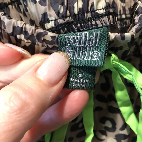 Wild Fable Leopard print a line midi skirt elastic waist and drawstring neon S - Picture 7 of 7